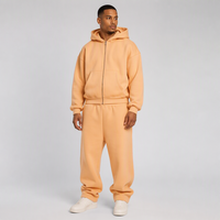 Ensemble de sweats à capuche zippés en molleton pour marque privée, style streetwear, taille élastique, couleur abricot vintage, pour le sport, vente en gros, fournisseur populaire