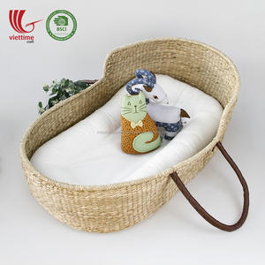 Vietnamita tejido paja Natural cama Seagrass bebé cesta con mango de cuero al por mayor - Product Image 4