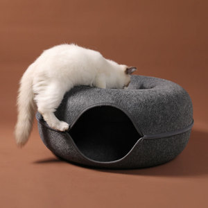 Donut Cat Hideaway Cave Premium Cat Cave Cat Scratcher and Pet Bed Durable Felt Construction with Gold Zipper Trim - Product Image 4