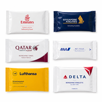 Lingettes humides personnalisées pour compagnies aériennes, marque privée, lingettes jetables, emballées individuellement, non tissées, pour le voyage et le nettoyage