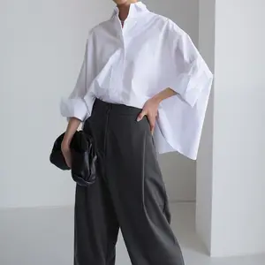Maßge schneiderte elegante Damen Casual Batwing Sleeve Baumwoll blusen koreanische Mode Loose Fitting Hemden