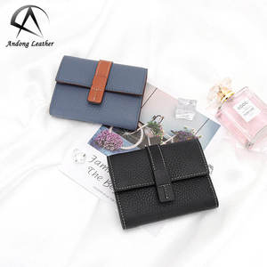 Cartera corta para mujer, billeteras triples de cuero de vaca auténtico, monedero con cremallera, tarjetero pequeño femenino de Color contrastante a la moda - Product Image 1