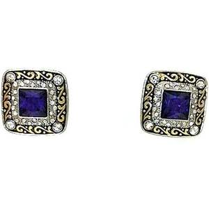 Boucles d'oreilles à clip françaises en forme carrée plaquées rhodium bicolore avec zircone cubique et bordure pavée, design chic en cristal - Product Image 1