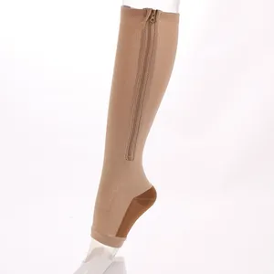 Women copper zipper knee high medical 20-30 mmhg compression open toe seamless sports waterproof varicose veins socks