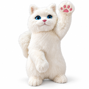 Scultura <span class=keywords><strong>di</strong></span> <span class=keywords><strong>Gatto</strong></span> in Resina Bianca e Fibra <span class=keywords><strong>di</strong></span> Vetro con <span class=keywords><strong>Zampa</strong></span> Sventolante, Statua Artistica Pelosa Durevole, Personalizzabile in Dimensioni e Colore - Product Image 1