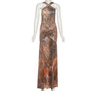 Viviblook Z225DS02 Nouvelle Robe de Soirée Femme Sexy Dos Nu Sans Manches Coupe Ajustée Plissée Imprimée à Bretelles Longue - Product Image 4