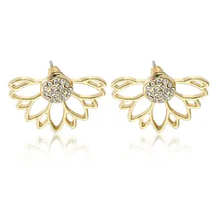 00138-1 Wanita Anting-Anting Perhiasan Klasik Memperbaiki Berlian Lotus Bentuk Depan Belakang Anting-Anting untuk Anak Perempuan