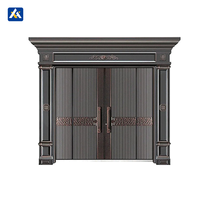 Puerta Metálica Frontal Grande de Alta Seguridad, Resistente a Huracanes, de Aluminio para Exteriores con Diseño Moderno para Entrada de Hotel y Villa