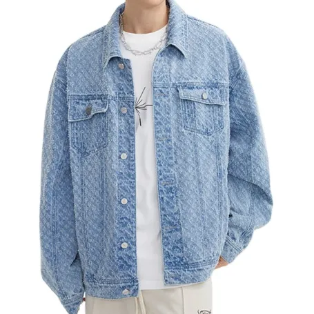 custom men vintage blue stonewashed coat streetwear denim jacket unisex printing hot sale denim jacket for men
