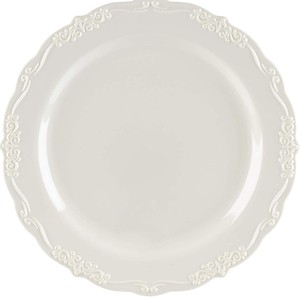Assiettes de mariage jetables avec logo de couleur personnalisée dentelle blanc rose plastique de luxe emballage de pique-nique plats de dîner ronds - Product Image 2