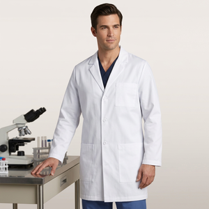 Blouse de laboratoire blanche à manches longues pour hommes et femmes, col classique, boutonnée, avec poches - Product Image 2