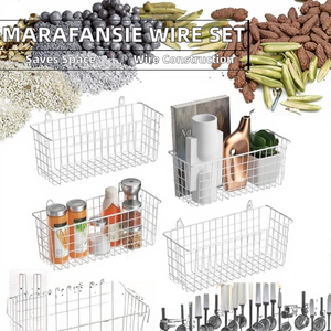 <b>Wire</b> <b>Storage</b> <b>Baskets</b> 4-Pack Rectangle Metal <b>Wire</b> Hanging Wall Organizer Kitchen <b>Storage</b> With Handles Simple Design - Product Image 2