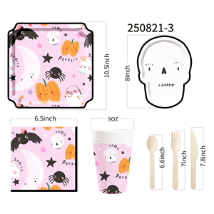 DAMAI Disposable Wholesale Supply of Pink Halloween Skulls <b>square</b> <b>Plates</b> - Product Image 5