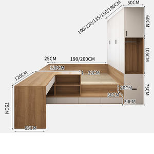 Juego de Dormitorio Compacto para Hotel, Diseño Moderno con Paneles de Madera para Apartamentos Pequeños, Cama con Plataforma Integrada, Armario y Gabinetes de Pared - Product Image 4