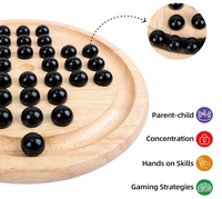 Offelec - Jeu de solitaire en bois avec 33 billes en verre noir - Classique - Jeu de stratégie pour un joueur - Puzzle - Enfants - Adultes - Amusant - Famille