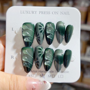 Prensa acrílica en forma de almendra corta que señala a mano en <span class=keywords><strong>uñas</strong></span> postizas 3D <span class=keywords><strong>uñas</strong></span> postizas hechas a mano al por mayor - Product Image 4