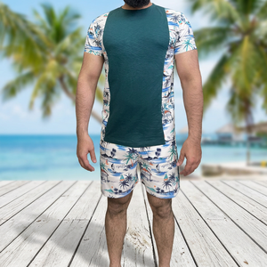 Custom Breathable Covered <b>Button</b> Outerwear Polyester <b>Half</b> Sleeve Men's Casual Cord Set <b>Shirts</b> Shorts Streetwear Clothing <b>Shirt</b> - Product Image 3