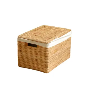 Living Room Bedroom Desktop Snack Storage Box Eco Friendly Natural Hand Woven Rectangular Rattan Storage Basket