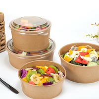 Wegwerp ronde kraftpapieren saladekom, oliewerend, voor afhaal, fruitverpakking met aangepast logo