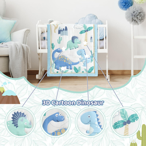 Light <strong>Blue</strong> Baby <strong>Crib</strong> Dinosaur Bedding Set with Fitted <strong>Crib</strong> Sheet Dustproof Ruffle Comforter for Newborn Infant &amp; Toddler - Product Image 2