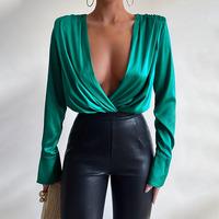 GIMILY oem custom Sexy Deep V Neck jumpsuit women playsuits body Shirts Elegant Long Sleeve Bodysuits For Women