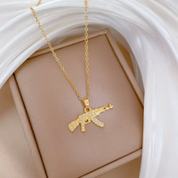 SMing Fashion acier inoxydable AK mitraillette collier de diamants pendentif plaqué or 18 carats bijoux de mode pour femmes
