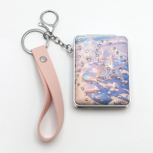 Tùy Chỉnh Xách Tay Logo Rhinestone Vẻ Đẹp Gương Hai Mặt Gấp Túi Trang Điểm Gương Với Keychain - Product Image 5