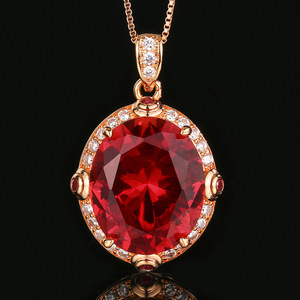 Fashion 14K Gold Filled Eco-friendly Copper Rose Gold Plated Oval Cut Imitation <b>Ruby</b> Sapphire Rings and <b>Necklace</b> Jewelry Set - Product Image 6
