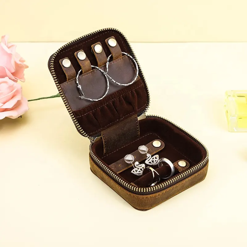 Watch Earring Rings Necklace Portable Storage Retro 100% Cow Leather Jewellery Box Storage Case Display Travel Jewelry Organizer