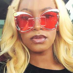 Lunettes de soleil tendance de luxe 2019 pour femmes, couleur jaune, effet papillon rouge, protection UV400, style œil de chat, surdimensionnées - Product Image 1