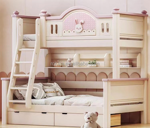 Heiß Begehrtes Massivholz-Etagenbett für Kinder, Modernes Rosa Prinzessinnen-Bett für Mädchen mit Bücherregal, Luxuriöses Kinderbett in Vielfältigen Designs - Product Image 3