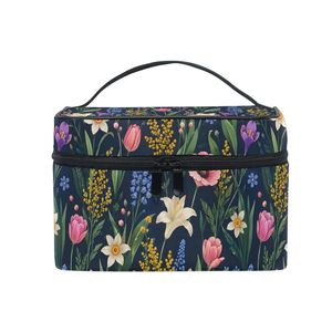 Travel Toiletry <b>Bag</b> for Women, Large Capacity Dark Flower Makeup Organizer with Zipper Pockets, Portable Wash Pouch - Product Image 1