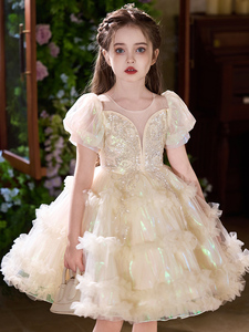 Elegante Falda corta para niños con mangas abullonadas para fiesta de cumpleaños, primer cumpleaños, bautizo y vestido de novia - Product Image 6