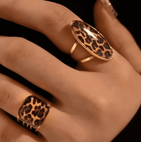 Bague en acier inoxydable imprimée léopard personnalisée transfrontalière Design de niche pour femme Bague ouverte haut de gamme sans décoloration