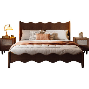 Solid Wood Walnut Double Bed 1.8m/1.5m Modern Minimalist Wave Shaped Platform Bed Master Bedroom Wedding Bed American Retro - Product Image 3