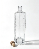 Offre Spéciale – Carafes en Verre Modernes 700ml 750ml à Texture Givrée avec Base Hexagonale en Liège pour Whisky, Vodka, Tequila