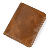 Dompet kulit asli antik pria, kses saku koin ukuran besar dengan perlindungan RFID