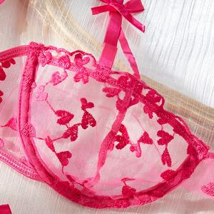 2025 на заказ Aliexpress, Модный женский привлекательный сексуальный интимный комплект, сетчатый вышитый бюстгальтер с бантами, с вырезами - Product Image 3