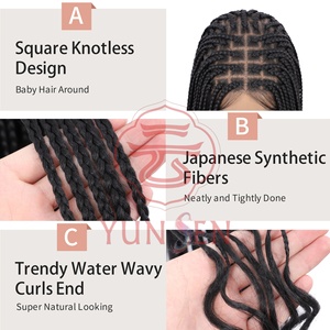 Perruque tressée bohème en dentelle complète |   Cheveux synthétiques tressés carrés |   Pour femmes - Product Image 1