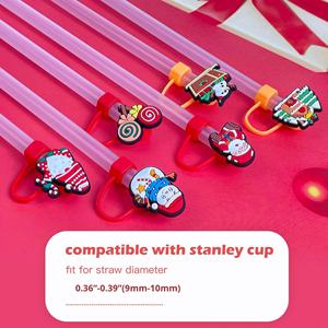 En gros, embouts de paille en silicone personnalisés de 10 mm, motif Père Noël Anime, pour bouteilles d'eau de 40 oz, accessoires pour pailles et articles de boisson - Product Image 2