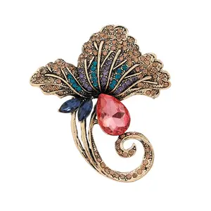 2023 Newest Blossom Unique Brooch Jewelry Anti Gold Plated Colorful Rhinestone Crystal Glass Luxury Flower Brooch Pin Women