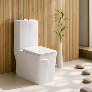 Inodoro Integrado Cuadrado con Diseño de Doble Descarga, Material Esmaltado Fácil de Limpiar, Accesorios de Baño de Cerámica - Product Image 1