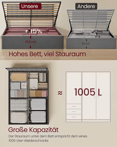 <span class=keywords><strong>Letto</strong></span> Moderno con Contenitore Idraulico e Sistema di Sollevamento a Gas, <span class=keywords><strong>Letto</strong></span> Imbottito con Blocco Materasso e Ampio Spazio Contenitore - Product Image 4