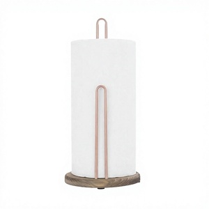 ที่ใส่กระดาษทิชชูโลหะดีไซน์สวยงาม สีโรสโกลด์ พร้อมฐานไม้ - Product Image 1
