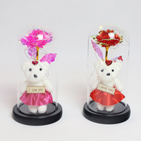 Tafeldecoratie Bloemdecoratie Decoratieve LED Glazen Koepel met voet LED Licht Rozen Bloem Cadeaus voor Vrouwen Kerstmis