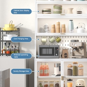 Meuble de cuisine multi-niveaux anti-poussière avec portes, unité de rangement autoportante pour micro-ondes et ustensiles de cuisine - Product Image 2