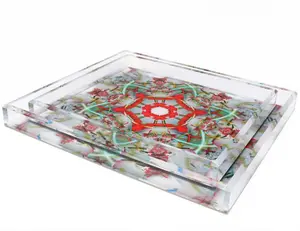 Handmade Lucite Tabletop Nordic Organizer Tray UV Print Acrylic Home Accessories Kaleidoscope Printed Appetizer Serving Trays