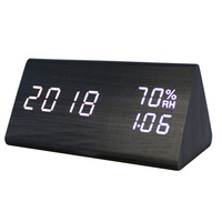 Meja Segitiga Elektronik Desktop Multifungsi Modern Jam Alarm Digital LED Kayu dengan Kelembaban Suhu
