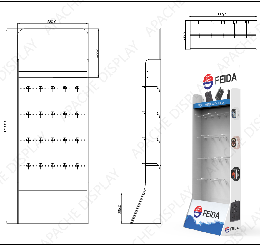 Apache Custom Single-Sided PVC Electronics Display Stand for Supermarket Shelves for Electronics Shop and Retail Store — view 2