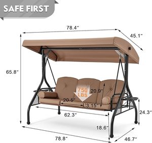 Canapé <span class=keywords><strong>balançoire</strong></span> de style indien de luxe pour jardin et terrasse, avec structure métallique, auvent et coussin en polyester kaki, porte-gobelets intégré - Product Image 6